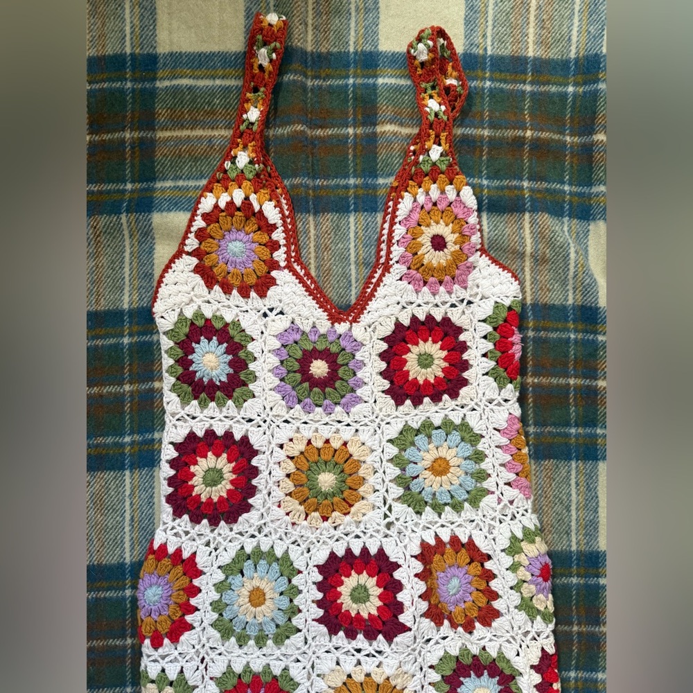 Handmade Floral Crochet Granny Square Maxi Dress